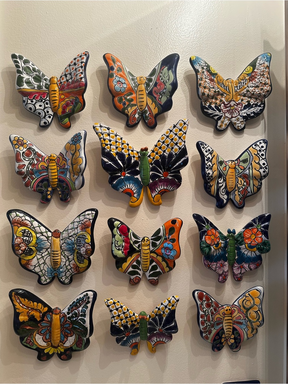 Colorful Hand-Painted Ceramic Butterfly Wall Art - Multicolor